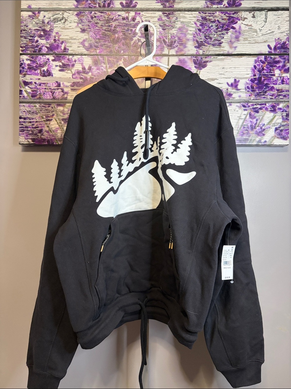 Reese Cooper Outdoor Supply Black Hoodie with White Forest Graphic - size M NWT
